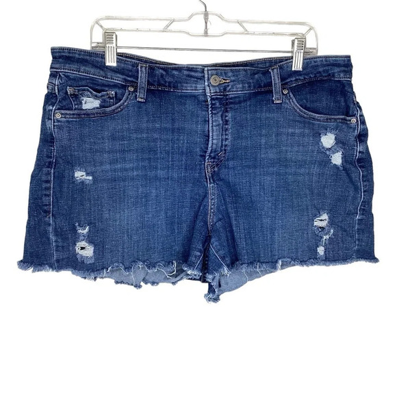 Levi’s Classic Shorts Women Sz 18W Cutoffs Distressed Dark Wash Festival - Picture 1 of 5